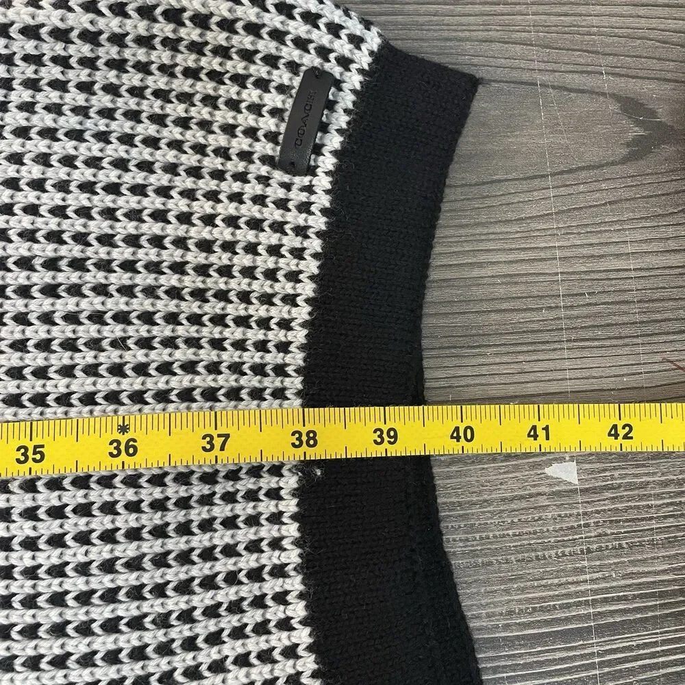 Coach Womens Scarf Black White Knit Wool Cotton Blend Logo Detail Classic Chic